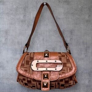 Vtg Y2K Guess Handbag G Buckle logo Print Purse Mini‎ Top Handle Shoulder Bag